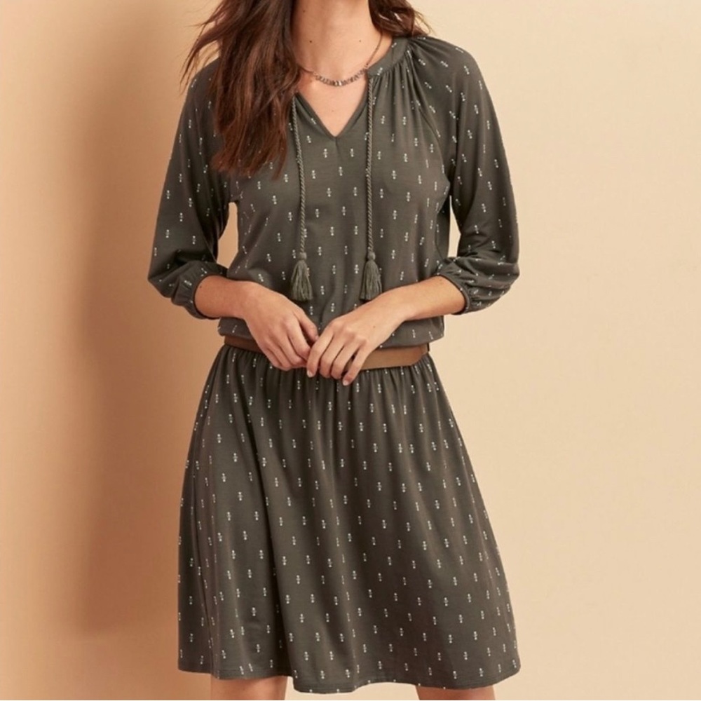 Garnet Hill Poet Green Long Sleeve Knit Dress